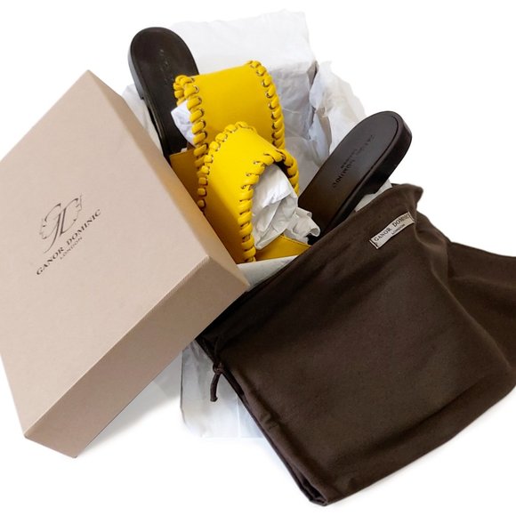 Ganor Dominic London Art Attis Yellow Leather Women's Slides - Picture 9 of 12